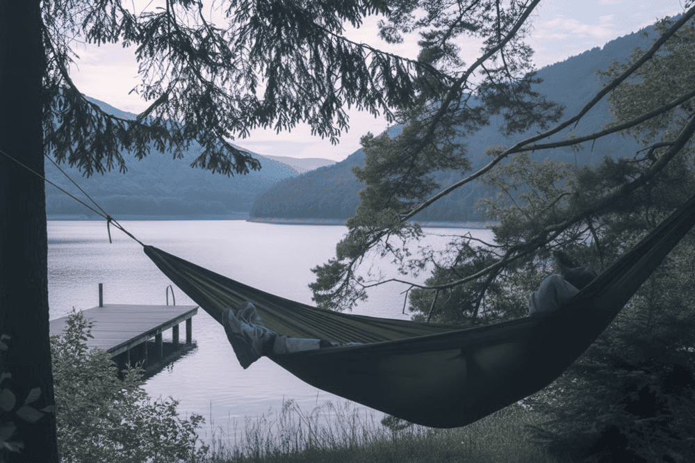 Thu&ecirc; võng nghỉ ngơi và ngắm nhìn h&ocirc;̀ Núi Đá là m&ocirc;̣t trong những trải nghi&ecirc;̣m được nhi&ecirc;̀u người y&ecirc;u thích